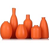 Orange Ceramic Bud Vases Set of 6, Farmhouse Decor, Fireplace Decor, Mantle & Shelf Decor, Home Decoration for Living Room, Entrance, Bathroom, Kitchen & Office, Coffee Table Decor, Bud vases in Bulk