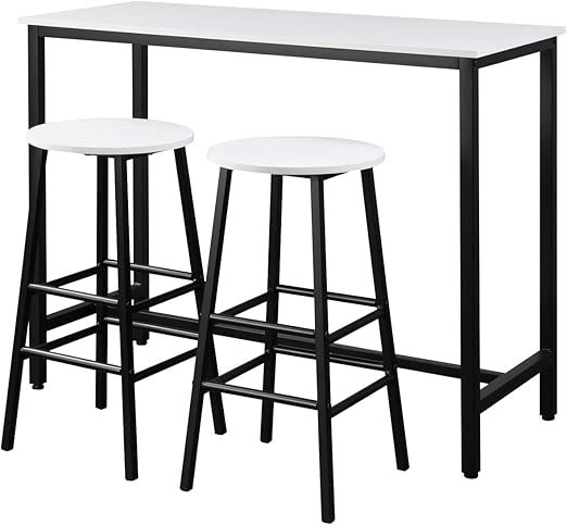 Amazon Com Costway Juego De Mesa De Bar De 3 Piezas Mesa De Bar Con 2 Taburetes De Bar Sin Respaldo Estilo Simple De Moda Diseno De Mesa De Comedor De Cocina Juego