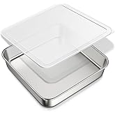 8 x 8-Inch Baking Pan with lid, 304 Stainless Steel Square Cake Pan, Commercial Grade Bakeware for Cakes Brownies Casseroles, Thicker Rectangle Sheet Cake Pans, Non-toxic & Heavy Duty &Dishwasher Safe