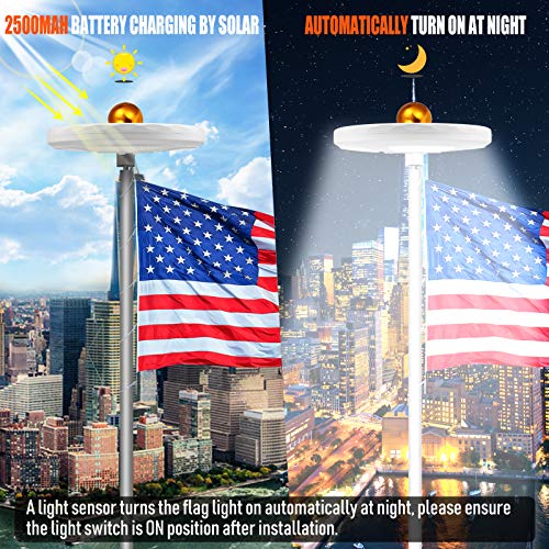 Solar Flag Pole Light 128 LED, 640 Lumens Solar Powered Flagpole Lights for Most 15 to 25Ft Flag Poles 100% Flag Coverage, 2 Modes 2500MAH Downlight Last Up to 10 Hrs, IP67 Waterproof Auto On/Off