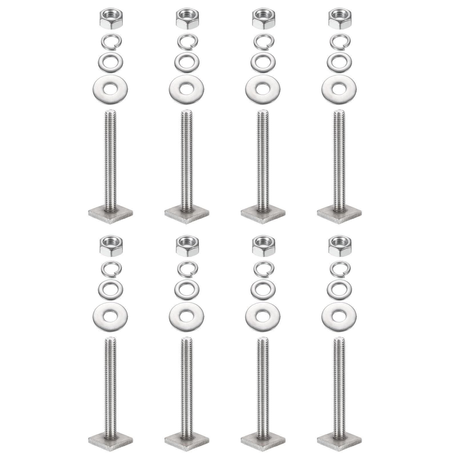 PATIKIL T Slot Bolts M8 x 65mm, 8 Set Square Head T Bolts Roof Rack Stainless Steel T Track Bolts with Nut Washers for Bike Ski Kayak Rack