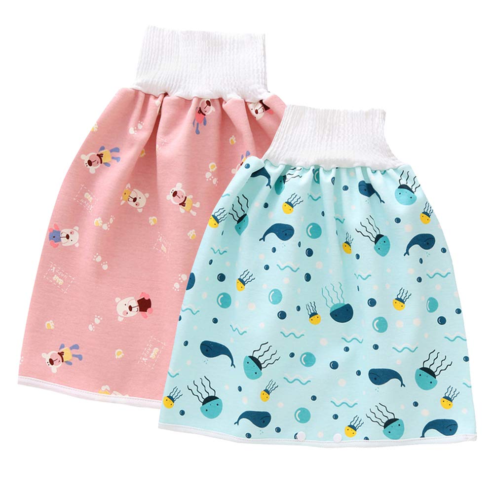 Eastern Corridor-EU 2 Pack Baby Diaper Skirt,Washable Waterproof Toddler Potty Training Skirt Cotton Toilet Training Nappy Skirt for Baby Boys Girls Pink Blue 4-12T