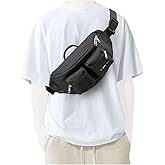 Black Fanny Packs for Women Men, Belt Bag with Mult Zipper Pockets, Waterproof Crossbody Bag, Fashion Waist Packs with Adjustable Long Strap for Workout Running Yoga Shopping Hiking