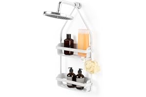 Umbra Flex Hanging Shower Caddy with 2 Shelves, Bathtub Shelf and Bathroom Organizer, White
