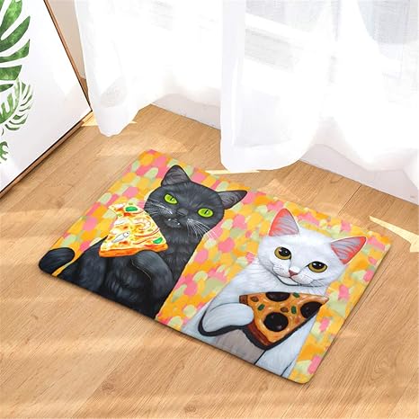 Amazon Moecat 玄関マット 可愛い 猫柄 バスマット 滑り止め 泥落とし 寝室 キッチン おしゃれ 50 80cm 黒猫と白猫 玄関マット オンライン通販