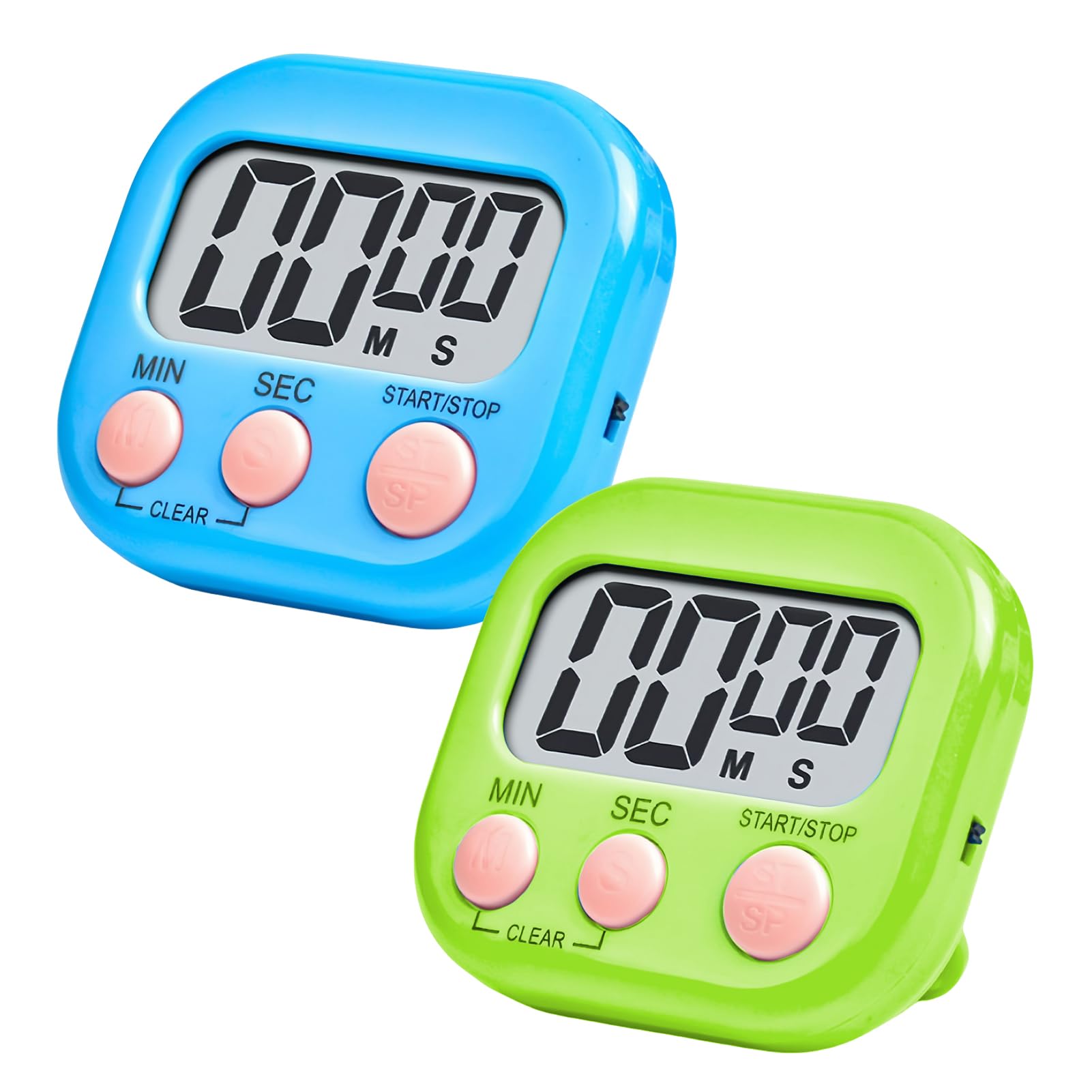 Digital Kitchen Timer 2 Pack, Large Magnetic Digital Kitchen Timer with Large Display, Loud Alarm, and Magnetic Back, Suitable for Kitchen, Work, Study, Fitness and Sports (green and blue)