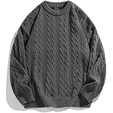 POHADON Mens Vintage Cable Knit Sweater Vintage Chunky Crewneck Long Sleeve Oversized Pullover 2026 Fall Winter Sweatshirts