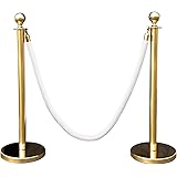 Crowd Control Center Gold Crown Top Decorative Rope Safety Queue Stanchion Barrier in 3 pcs Set, VIP Crowd Control (72inches White Velvet)