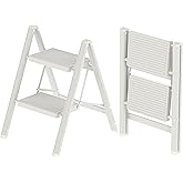 2 Step Ladder, Folding Step Stool with Anti-Slip Wide Pedal, Anti-Slip Feet, Sturdiest Steel Construction, 330lbs Capacity Steel Ladder for Home and Office, White