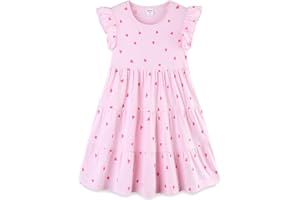 Bumeex Girl's Dresses Cotton Ruffle Sleeve Tiered Swing A-Line Cute Midi Casual Sundress