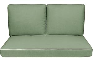 Quality Outdoor Living Universal Deep Seat Loveseat Cushion Set-UV Resistant & Comfortable Patio Furniture, 46 x 26, Aloe/Linen Piping