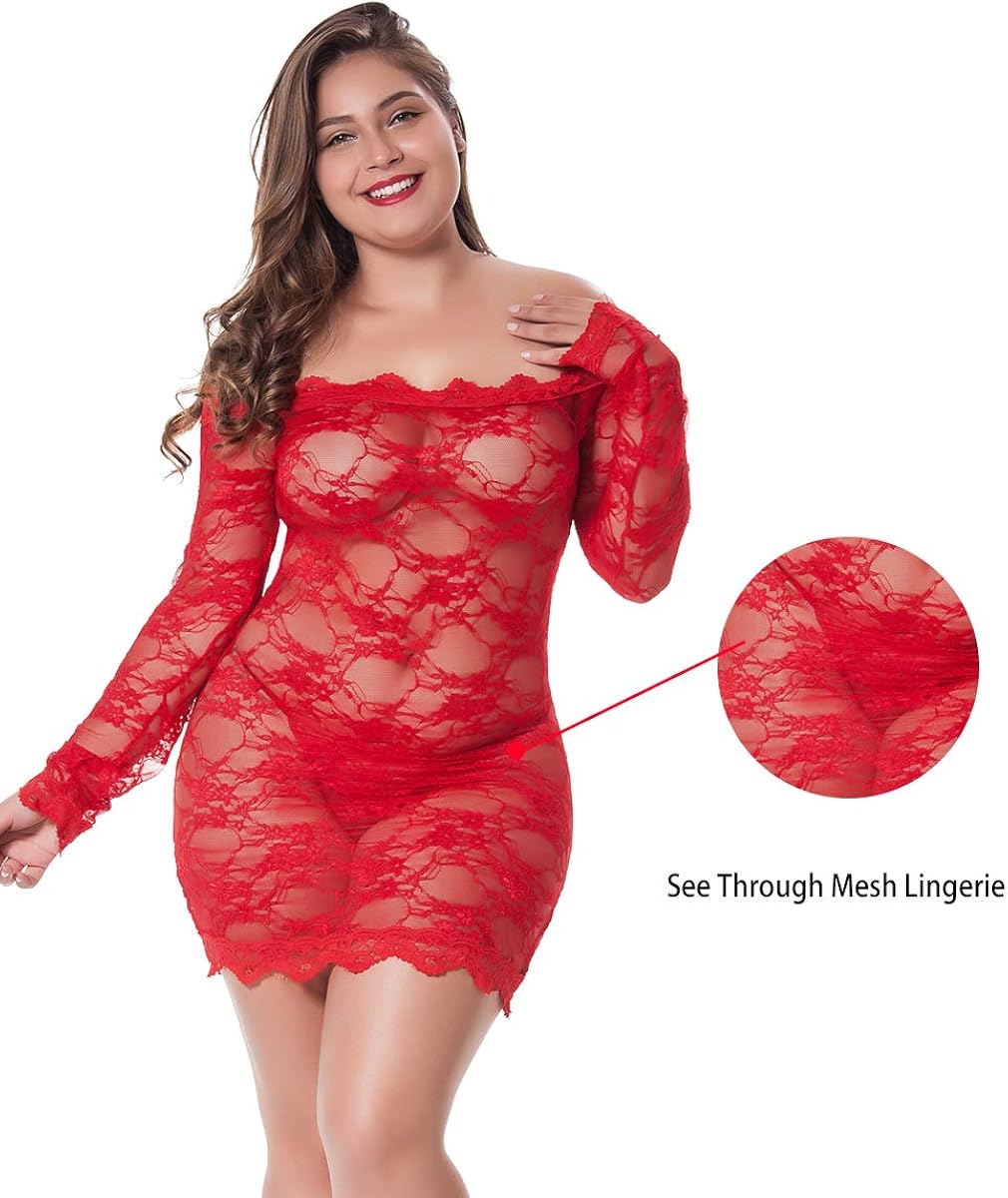LINGERLOVE Womens Plus Size Sexy Lingerie Chemise Floral Lace Babydoll See Through Bodysuit Lingerie at  Women’s Clothing store