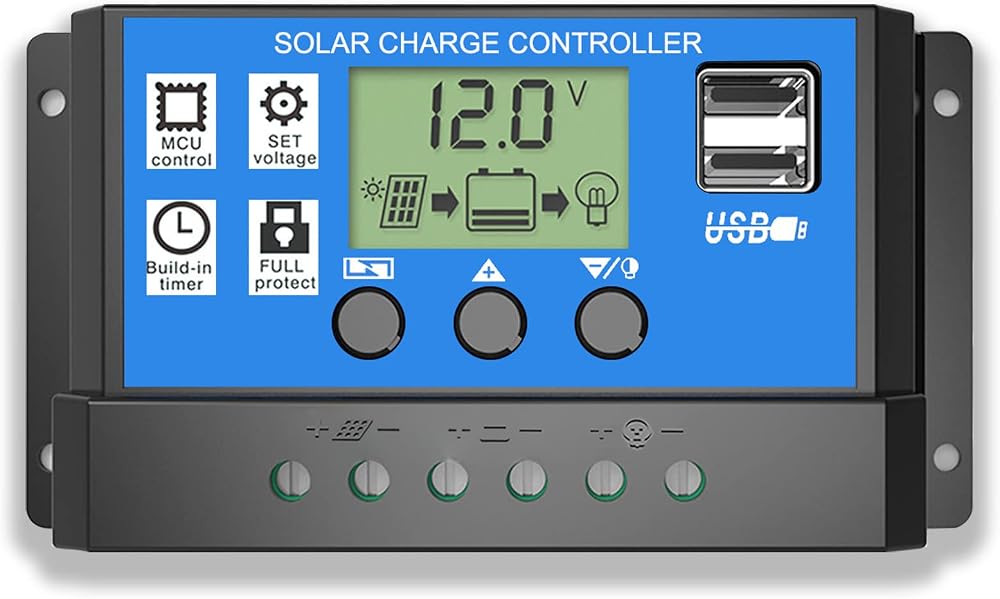 Topcloud 10A Solar Charge Controller 12V/24V PWM LCD Dual USB Port