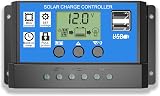 Topcloud 10A Solar Charge Controller 12V/24V PWM LCD Dual USB Port