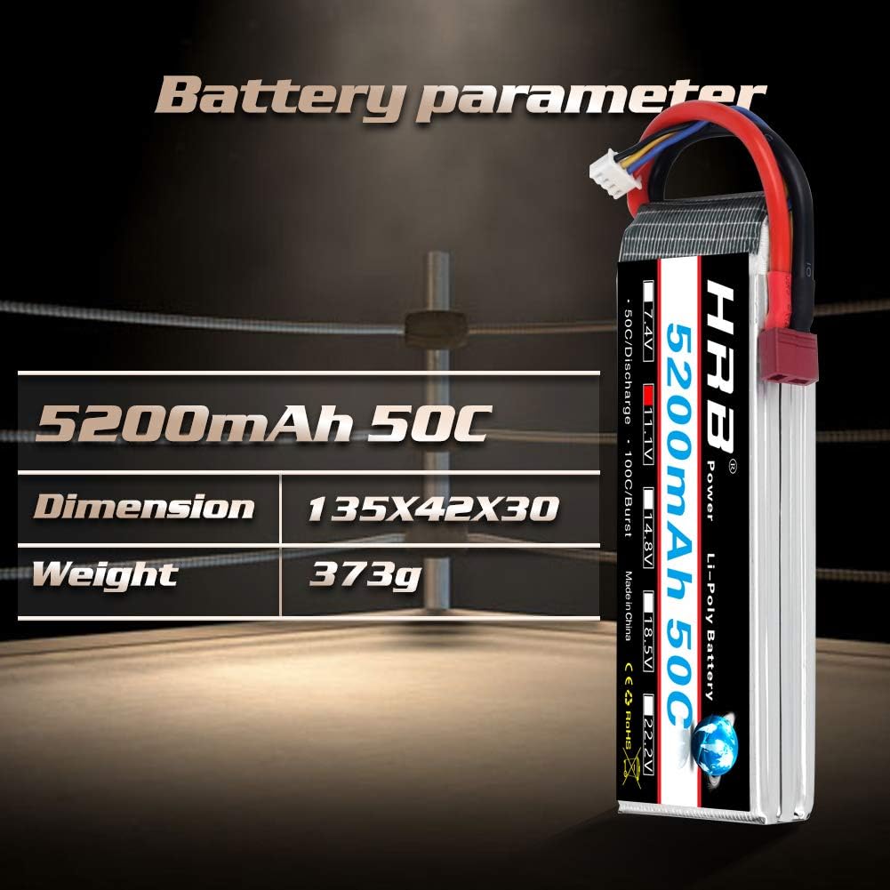 HRB 2PCS 3S Lipo Battery 11.1V 5200mAh 50C with Deans T Plug for Slash VXL Slash 4x4 VXL, 1/10 Rally, XO-1 Supercar - Image 4
