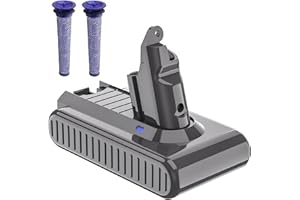 POWTREE Upgraded 21.6V 6.0Ah V6 Replacement for DysonV6 Battery Compatible with VTC4 DC62 SV03 SV04 SV09 DC58 DC59 DC61 DC74 SV05 SV06 SV07 V6 Absolute V6 Animal V6 Motorhead Handheld Vacuum+2 Filters
