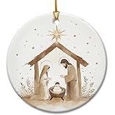Nativity Christmas Ornaments 2025 - Watercolor Nativity Scene Ornaments for Christmas Tree - Baby Jesus, Catholic Christian Gifts for Family Friend - Ceramic The Holy Family Xmas Decor