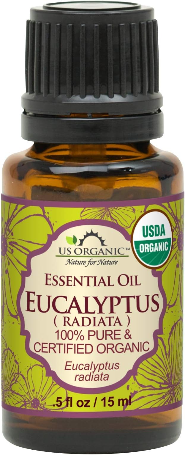 - US Organic 100% Pure Eucalyptus Essential Oil (Radiata) - USDA Certified Organic, Steam Distilled - W/Euro droppers (More Size Variations Available) (15 ml / .5 fl oz)