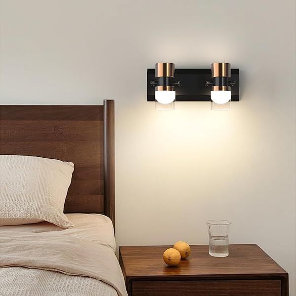 PHIXART LED BATHROOM VANITY LIGHT FIXTURES, 2 LIGHT BLACK AND GOLD WALL SCONCES LIGHTING, MODERN BATHROOM LIGHT FIXTURES, LED WALL LAMP FOR MIRROR LIVING ROOM BEDROOM DRESSING TABLE BAR