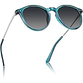 AVAWAY Round Polarized Sunglasses for Women Medium Face UV400 Protection Acetate Frame Metal Arm Category 3 Sun Glasses