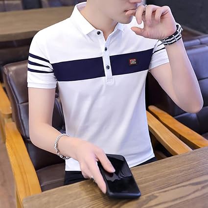 Amazon Co Jp メンズポロシャツメンズ半袖ポロシャツ胸カラーコンビネーションファッションラペルメンズ半袖 白 M ホーム キッチン