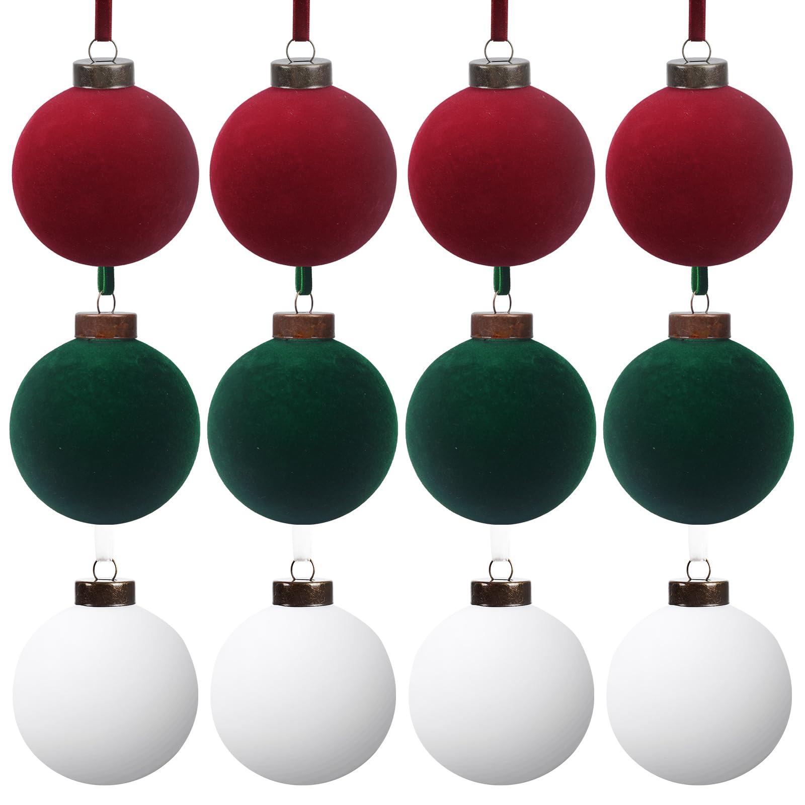 Photo 1 of 12 Pcs Velvet Christmas Balls Bulk Shatterproof Plastic Christmas Tree Decorations for Decorative Hanging Baubles (12, Wine red?Blackish Green?White, 3.94Inch)