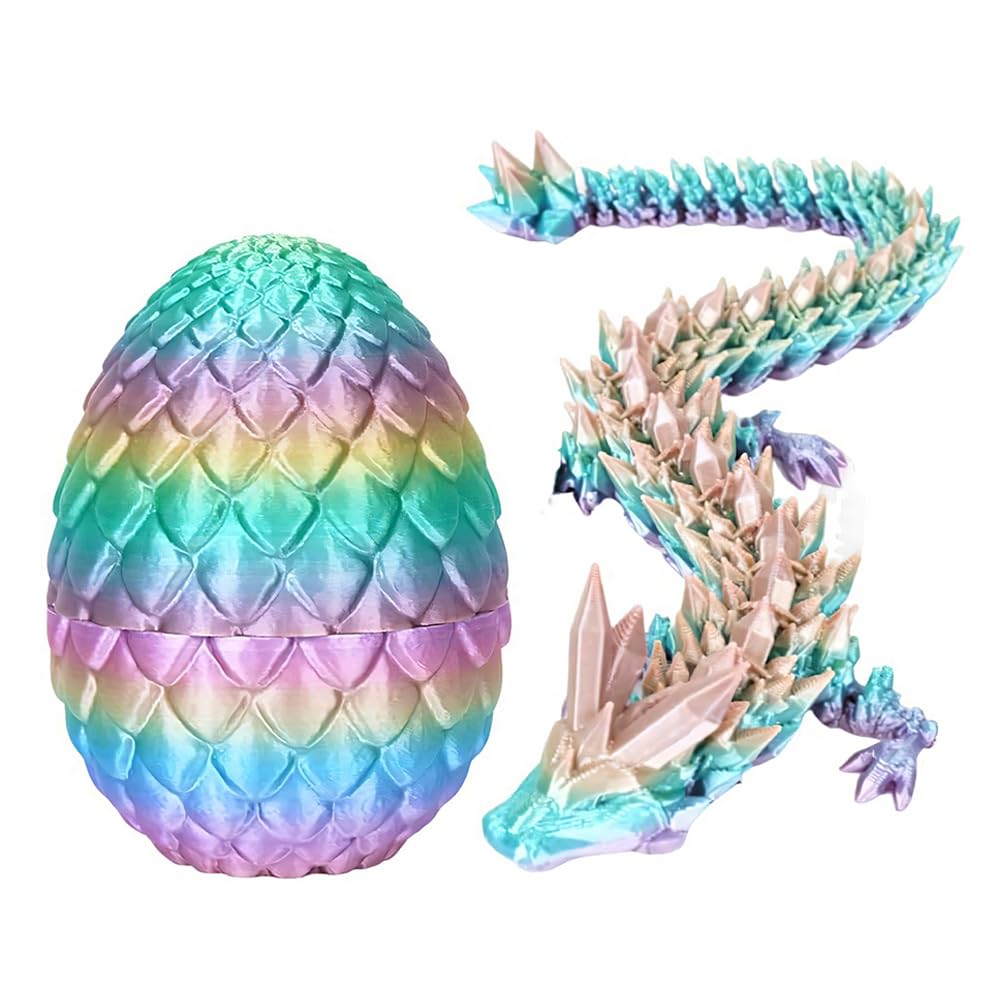 SGACMTIF 3D Emulated Dragon in Egg,Articulated Dragon,3D Crystal Dragon Egg,3D Printed Dragon Egg Fidget Toy,Crystal Dragon with Dragon Egg Removable Mystery Dragon Egg Toy (Rainbow)