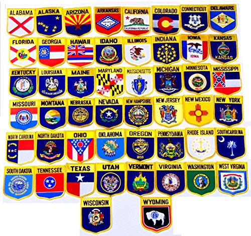 UNITED STATES STATE SHIELD FLAG PATCH SET!! 50 State Shield Flag Patches, measure 3 1/8
