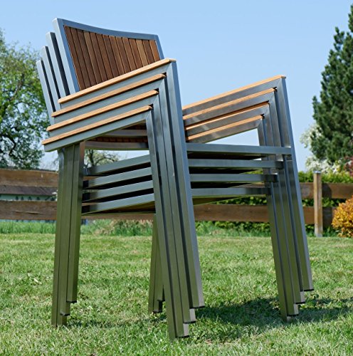 ALEOS. Gartengarnitur Edelstahl Teak Se: Tisch 160x90 cm + 6 Teak Sessel Serie Kuba A-Grade Teak Holz Serie Kuba Gastroqualität – Bild 4