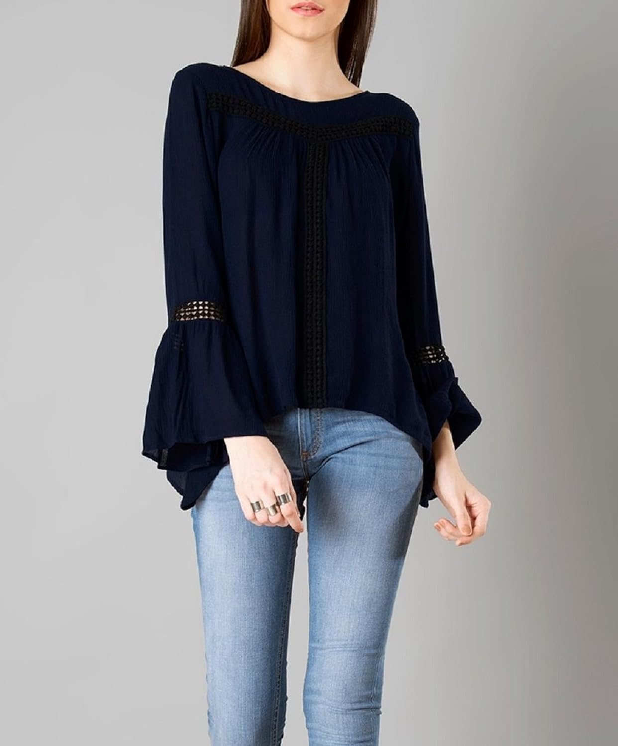 poison ivy women's casual bell sleeve full sleeve solid, lace women's mustard top