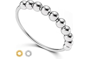 MontoSun 925 Sterling Silver Fidget Ring for Women Men Fidget Spinner Ring with Beads Anxiety Spinning Ring (5)