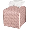 Tissue Box Cover PU Leather Tissue Holder Square Facial Tissue Case Facial Paper Organizer Dispenser for Bathroom, Vanity Countertop, Tabletop, Car, Pink