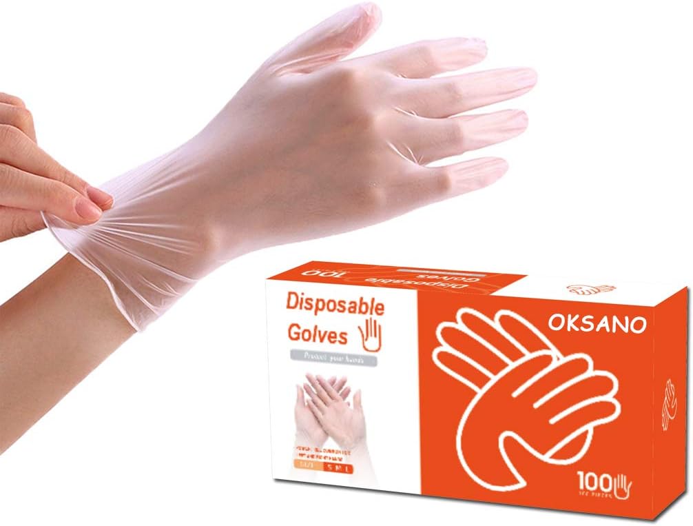 OKSANO Large Clear Vinyl Gloves, Case of 100,4 mil,Latex Free,Powder Free, Disposable, Non-Sterile Disposable Gloves-Ship from USA (L)