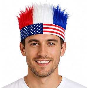 EachWell USA 4th of July Hat for Men, Red White and Blue Hair Headband, American Flag Patriotic Soccer Fan Party Accessories