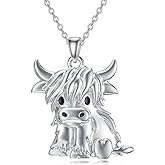 Flpruy Highland Cow Necklace - 925 Sterling Silver Scotland Pendant, Heart-Shaped. Western Jewelry Gifts for Women, Girls, Mom, Daughter or Cow Lover