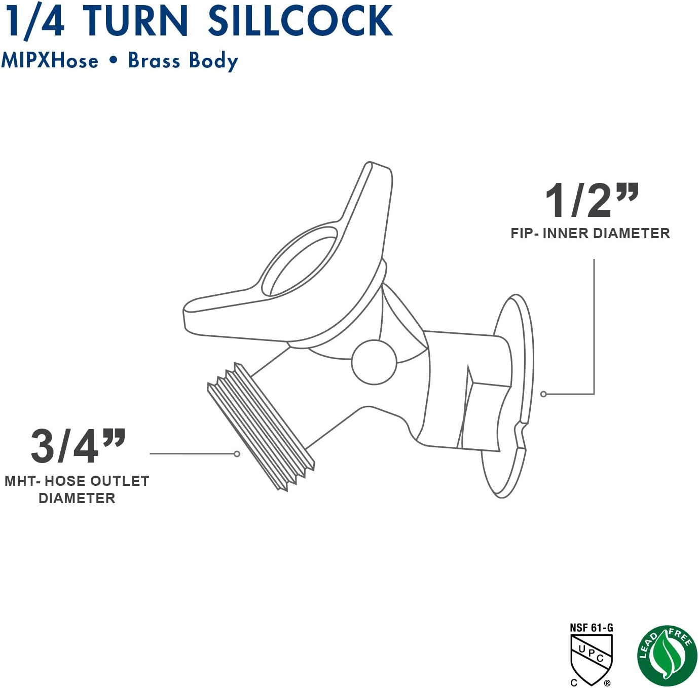 Midline Valve 69344-5 Quarter Turn Sillcock Hose Bibb 1/2 in. FIP Inlet x 3/4 in. MHT Outlet, Cast Brass (5 Pack) - - 