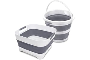 Goderewild 2.4 Gal (9L) Collapsible Wash Basin and Bucket,Folding Dishpan with Drain Plug for Kitchen Sink,5L Portable Foldable Small Bucket for Outdoor Camping Fishing Car Wash(Sets of 2)