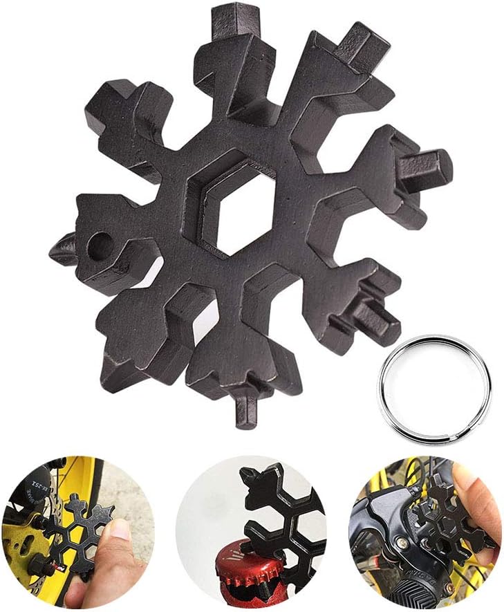 Hbsite 18-in-1 Snowflake Multi Tool Stainless Portable Steel Multi-Tool for Outdoor Travel Camping Adventure Daily Tool Screwdriver - Hexagonal Spanner - Ring Spanner - Bottle Opener(Black)