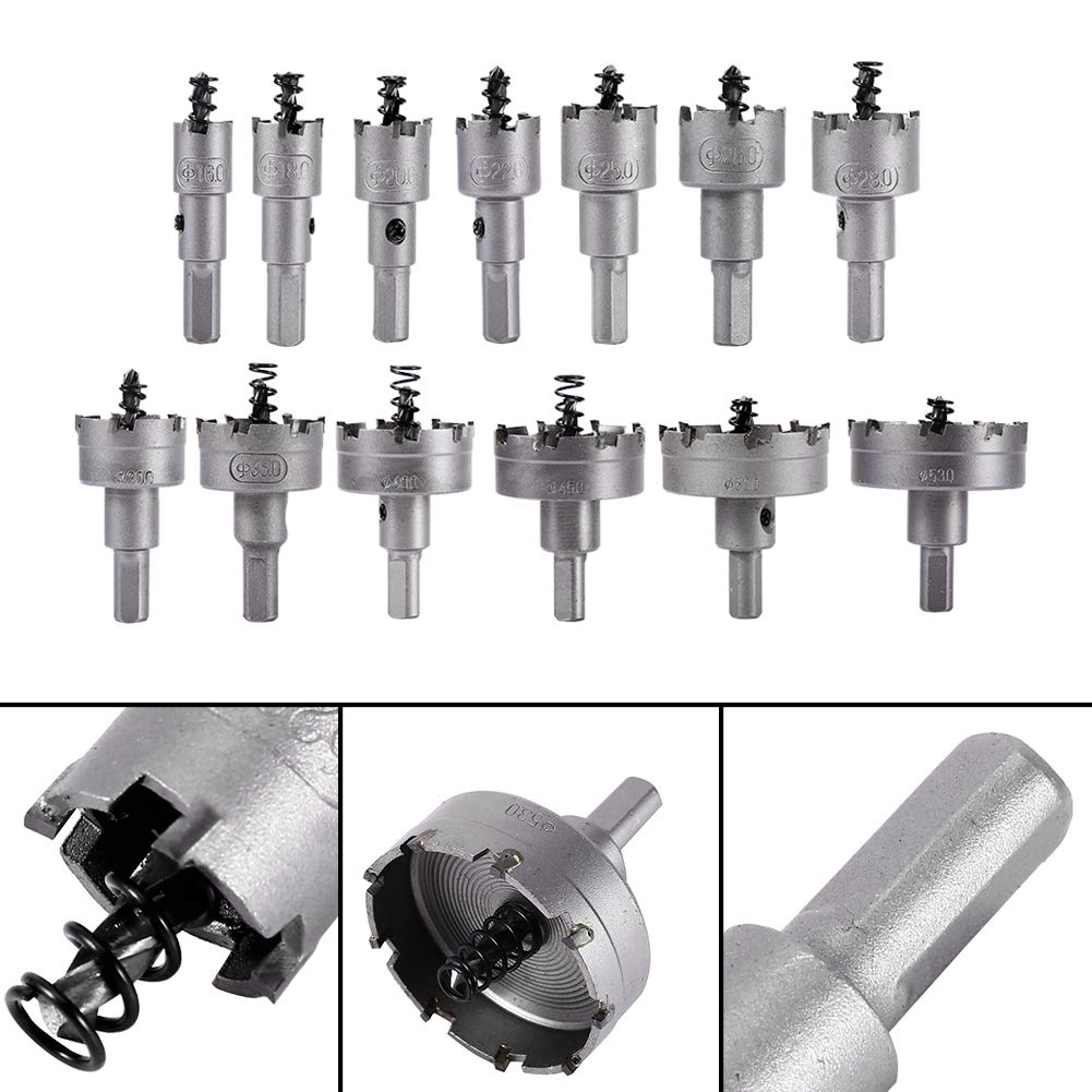 13pcs/Set Round Hole Drill Bits Tct Carbide Head Drill Bit Stainless Steel Saw Hole Cutter 16mm 18mm 20mm 22mm 25mm 26mm 28mm 30mm 35mm 40mm 45mm 50mm 53mm