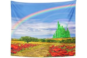 Emvency Tapestry Fields Musical Yellow Brick Road Backdrop Leading Into Emerald Wizard City Land Rainbow Party Home Decor Wall Hanging for Living Room Bedroom Dorm 50x60 Inches