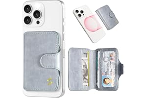 Samgg Magnetic Phone Card Holder for Magsafe Wallet, Compatible with iPhone Series, RFID Blocking, 5 Slots Fit 7 Cards, 1 ID Window, Slim Flip Luxury Leather Mag Safe Wallet for Women Men, Light Grey