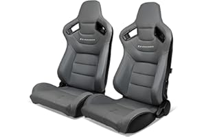 IKON MOTORSPORTS, Universal Racing Seats Pair with Dual Sliders, PU & Carbon Leather Reclinable Left Driver Side + Right Passenger Side