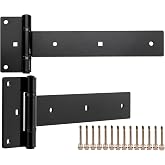 12 Inch Heavy Duty T Strap Hinges,Thickened Solid Steel | 2Pcs,180&deg;Open Black Outdoor Tee Hinge,Smooth operation for Wooden Fence, Shed Doors, Barn Door Gates Hinge(Patent Pending)