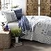 Lush Decor Monique 3 Piece Reversible Print Pattern Blue Quilt Set, King, 3 Count