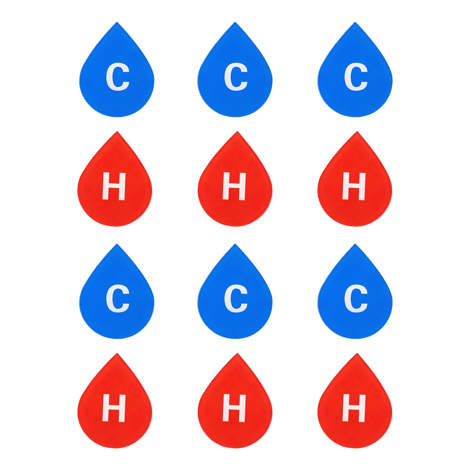 PATIKIL Self Stick C/H Water Label, 6 Pairs/12 Pack Acrylic Drop Shape Hot/Cold Sticker Signs for Faucets Sinks, Red/Blue