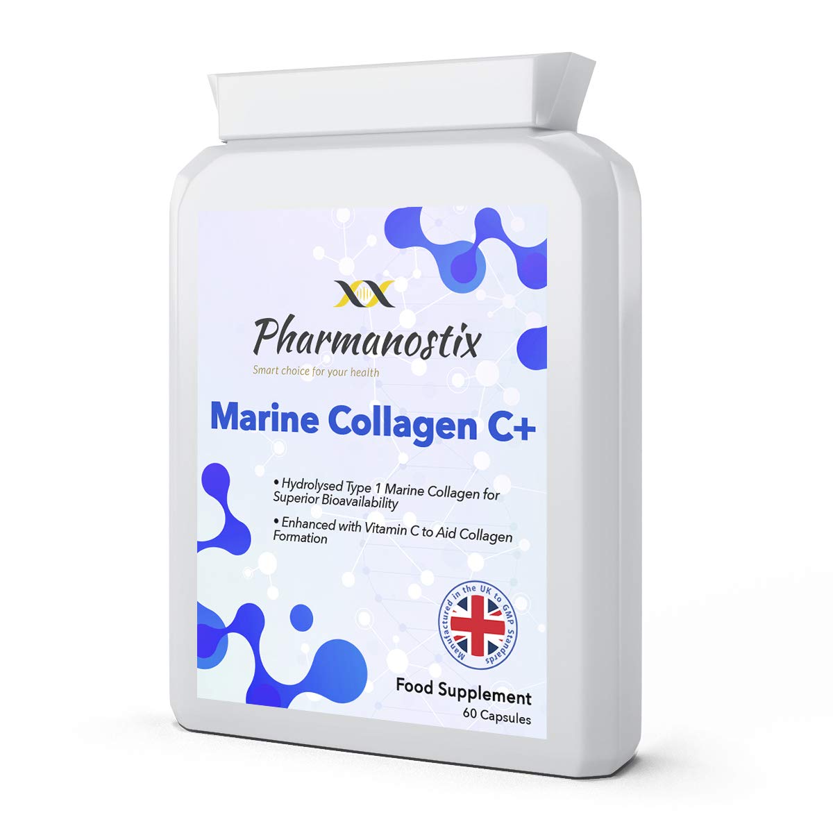 Marine Collagen C+ Supplement - Naticol® 1200 mg Marine Collagen - 60 Capsules for Women & Men - Premium Type 1 Hydrolysed Collagen with Vitamin C - for Skin Bones Joints