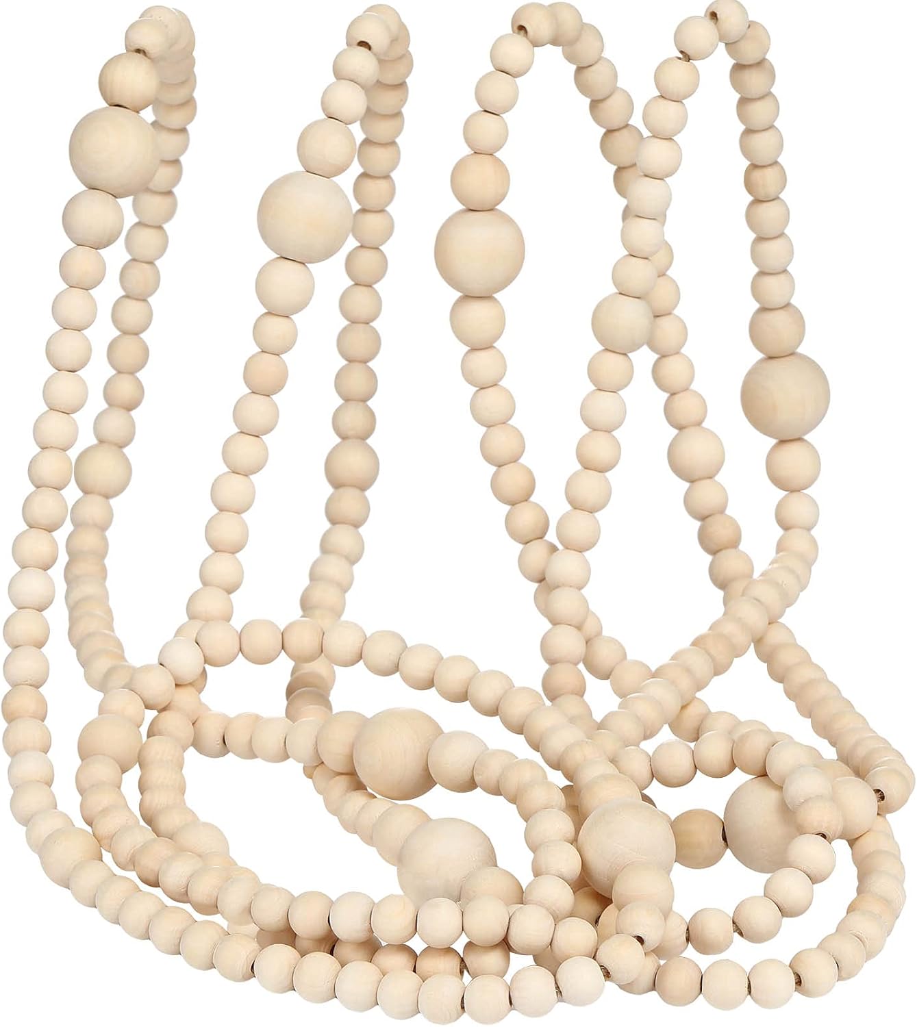 Wreaths, Garlands & Swags - 12 Feet Christmas Wooden Beads Xmas Bead Garland Round Craft Bead Garland Farmhouse Bead Garland Vintage Wooden Beads for Christmas Decoration Supplies