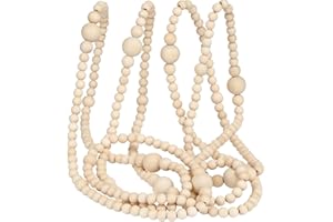CANLIERR 12 Feet Christmas Wooden Beads Garland Round Craft Farmhouse Vintage Wood Bead Garlands for Xmas Decoration Supplies(Natural Color)