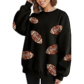 Eatbook Women Sequin Football Sweatshirt Oversized Game Day Sweatshirt Rugby Fall Graphic Crewneck Pullover Tops