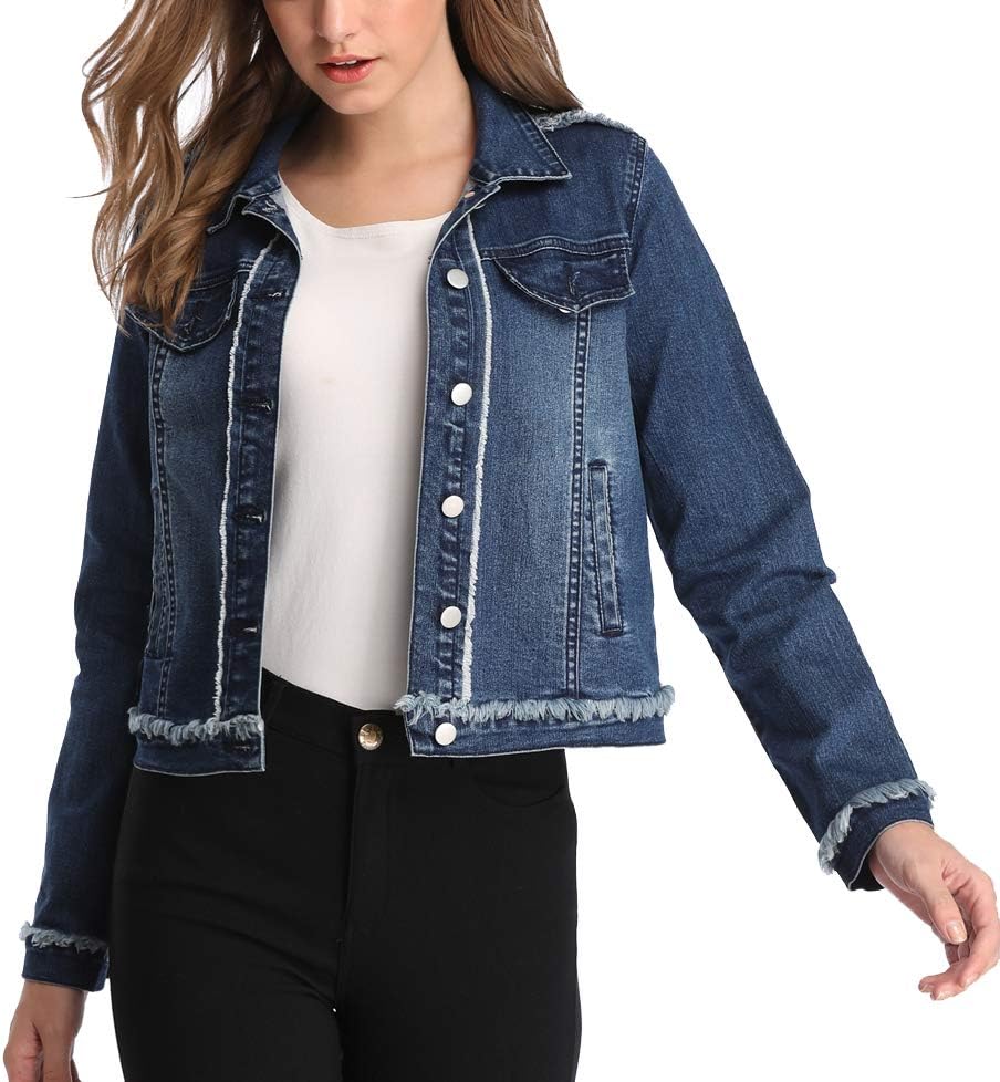 Wudodo Womens Denim Jean Vest Classic Cropped Distressed Spread Collar Sleeveless Jean Jacket